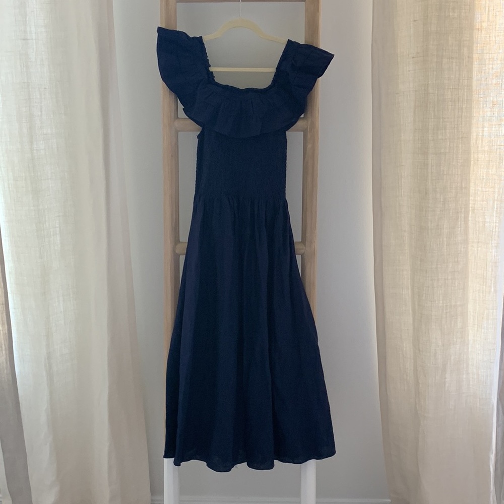 Hill House Women’s Akilah Linen Midi Nap Dress Navy Blue Size Small